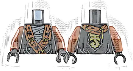 Torso Tunic with Dark Orange Wide Lapels, Gold Lacing, Dark Bluish Gray Wrapping Pattern / Reddish Brown Arms / Black Hands