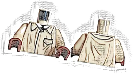 Torso Harry Potter Protective Overcoat with Dark Tan Wrinkles, Black Pocket and Large Collar over White Shirt Pattern / Tan Arms / Reddish Brown Hands