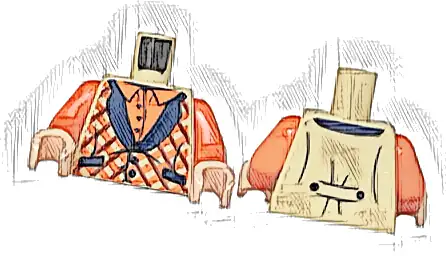 Torso Vest with Dark Blue Collar and Pockets over Reddish Orange Shirt Pattern / Reddish Orange Arms / Light Nougat Hands