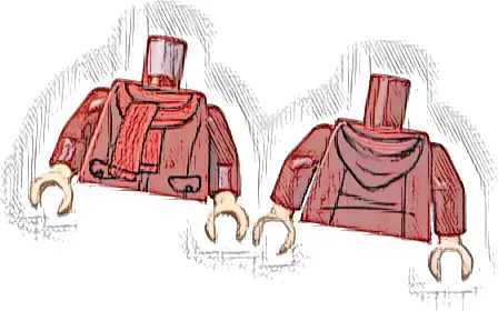 Torso Hoodie with Black Trim and Pockets, Red Striped Scarf Pattern / Dark Red Arms / Light Nougat Hands