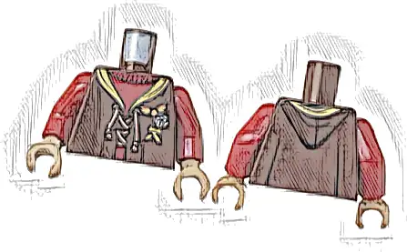 Torso Hoodie with Gold Trim, Copper Laces and Golden Snitch over Dark Red Sweater Pattern / Dark Red Arms / Dark Tan Hands