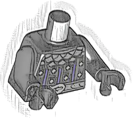 Torso Castle Surcoat and Armor, Dark Purple Stripes, Dark Bluish Gray and Dark Silver Collar, Silver Diamonds, Belt with Buckle Pattern / Black Arms / Black Hands