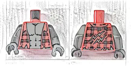 Torso Torn Flannel Shirt Open, Black Plaid, Dark Bluish Gray Bare Chest with Fur and Muscles Outline Pattern / Dark Bluish Gray Arms / Dark Bluish Gray Hands