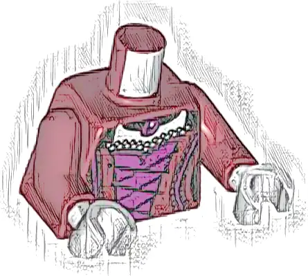 Część LEGO® 973pb6234c01 Tułów damski gorset sukni, czarne obszycia i sznurowania, magentowy panel, biały dekolt, wzór / ciemnoczerwone ramiona / białe dłonie