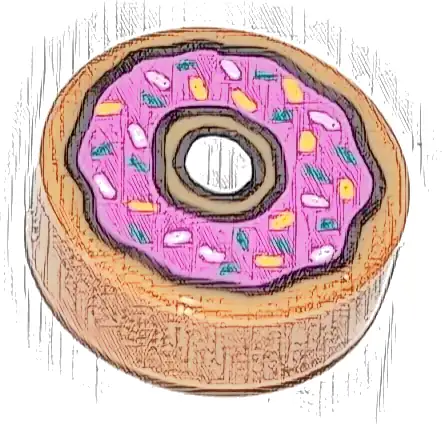 Tile, Round 1 x 1 with Donut / Doughnut with Dark Pink Frosting and Sprinkles Pattern