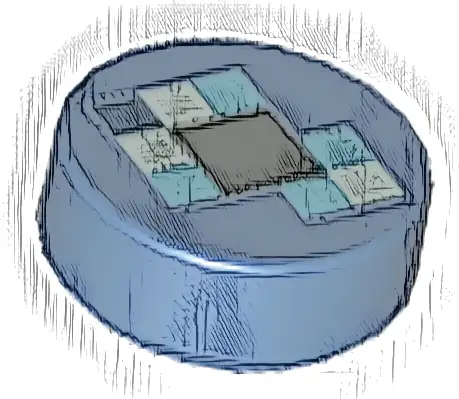 Tile, Round 1 x 1 with Pixelated Black, Medium Azure, and White Squares Pattern (Minecraft Ender Pearl)