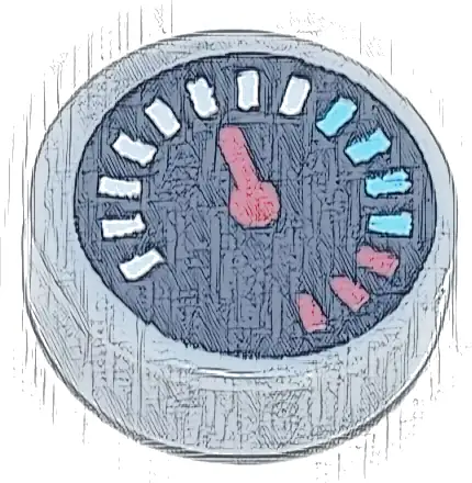 Tile, Round 1 x 1 with Black Gauge with Red Pointer and White, Medium Azure, and Red Tick Marks Pattern