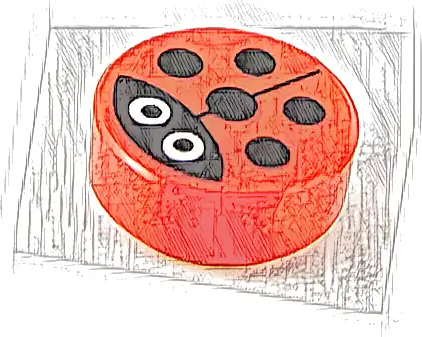 Tile, Round 1 x 1 with Ladybug, Large White Eyes with Black Pupils Pattern