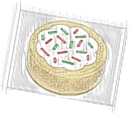 Tile, Round 1 x 1 with Cookie with White Frosting and Red and Green Sprinkles Pattern