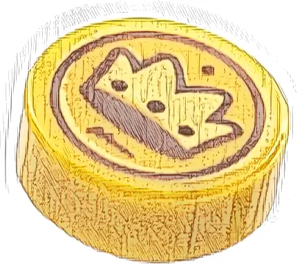 Tile, Round 1 x 1 with Gold and Dark Brown Crown Coin Pattern