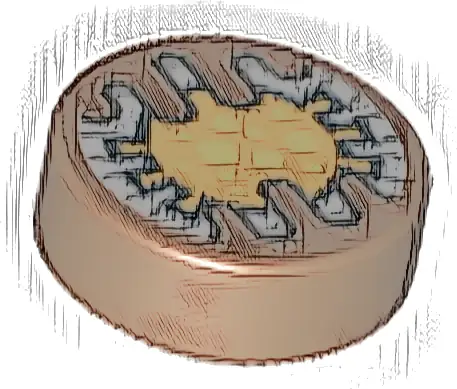Tile, Round 1 x 1 with Orange and Silver SW TT-8L/Y7 Gatekeeper Droid Electronic Eye with Gold Dots Pattern