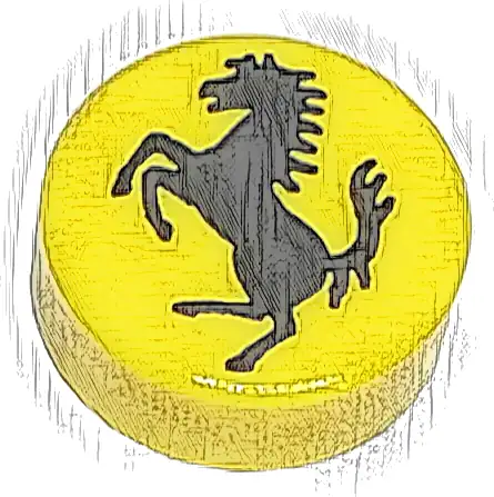 Tile, Round 1 x 1 with Black Horse Silhouette Ferrari Logo Pattern