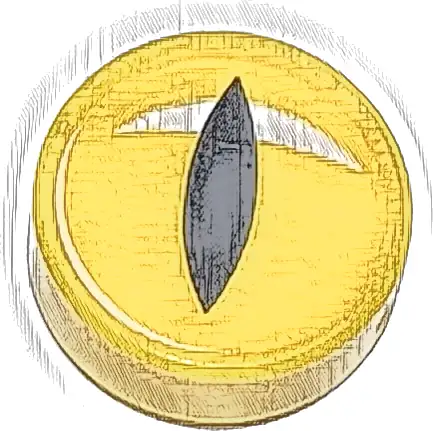 Tile, Round 1 x 1 with Eye, Black Slit Pupil and White Crescent Glint Pattern