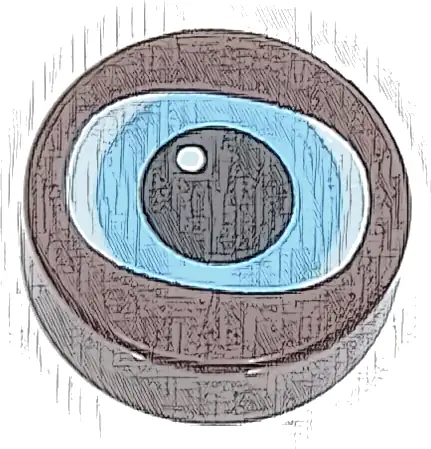 Tile, Round 1 x 1 with White and Bright Light Blue Chewbacca Eye with Black Pupil Pattern