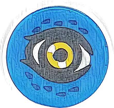 Tile, Round 1 x 1 with Bright Light Orange and White Eye with Black Pupil and Dark Blue Feathers Pattern