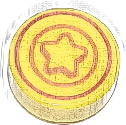 Tile, Round 1 x 1 with Reddish Brown and Dark Orange Star and Concentric Circles Pattern (Animal Crossing Bell)