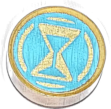 Tile, Round 1 x 1 with Gold and Medium Azure Hourglass and Circle Pattern