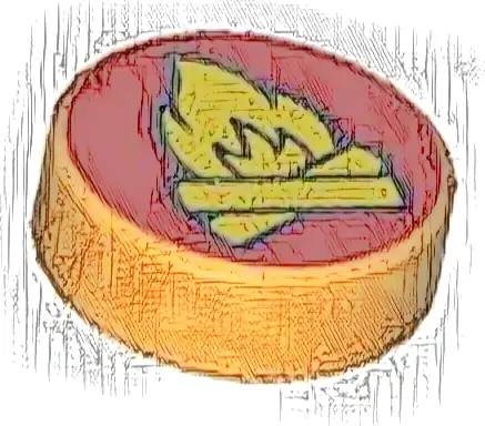 Tile, Round 1 x 1 with Yellow Campfire on Red Background Pattern