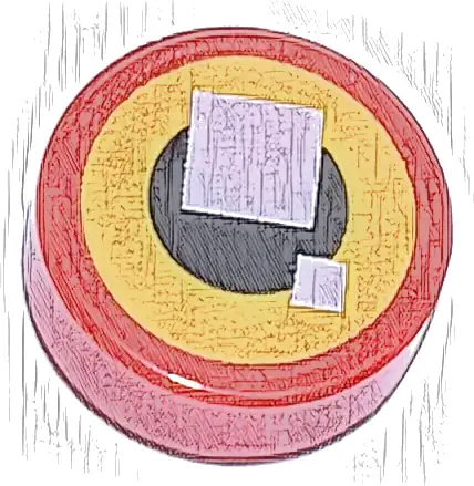 Tile, Round 1 x 1 with 2 White Squares on Black Circle with Yellow Border Pattern (BrickHeadz Sith Eye)