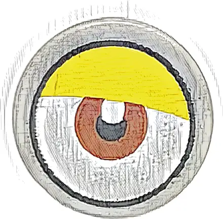 Tile, Round 1 x 1 with White Eye with Centered Reddish Brown Iris and Partially Closed Curved Yellow Eyelid Pattern