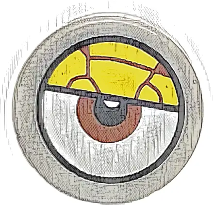 Tile, Round 1 x 1 with White Eye with Centered Reddish Brown Iris and Partially Closed Yellow Bloodshot Eyelid Pattern