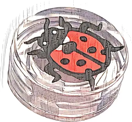 Tile, Round 1 x 1 with Ladybug, Small White Eyes and Black Antennae Pattern