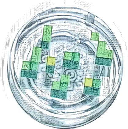 Tile, Round 1 x 1 with Pixelated Bright Green, Dark Green, Green and Lime Rectangles and Squares Pattern (Minecraft Wheat Seeds)