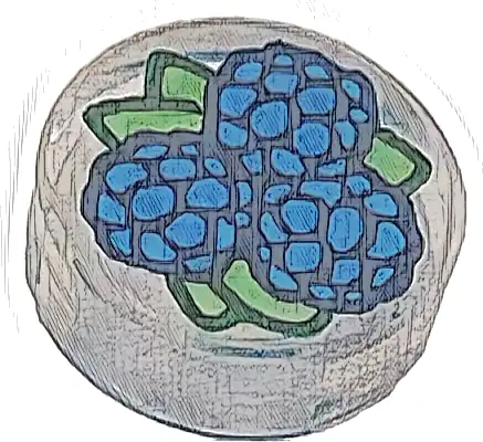 Tile, Round 1 x 1 with Blue Blackberries, Bright Green and Dark Green Leaves Pattern