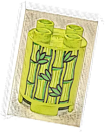 Duplo, Brick Round 2 x 2 x 2 with Bamboo Stems and Leaves Pattern