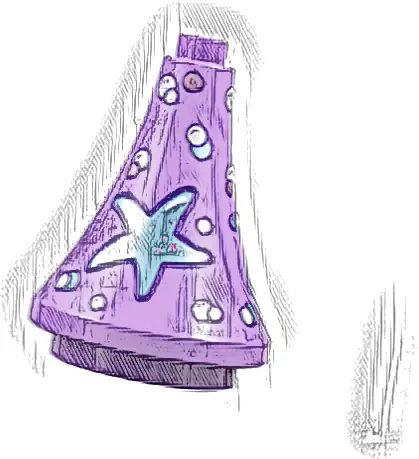 Duplo Roof Spire 3 x 3 x 3 (Tapered Cone) with Metallic Light Blue, Metallic Pink and Silver Starfish and Bubbles Pattern