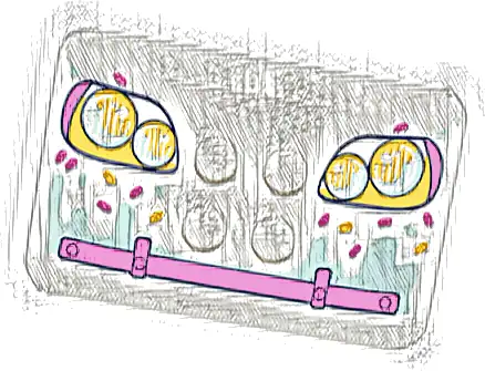 Wedge 6 x 4 x 2/3 Quad Curved with Yellow and Dark Pink Headlights, Bumper, Light Aqua Icing Drips, and Sprinkles Pattern