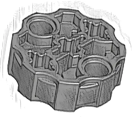 Technic, Axle Connector Block Round with 2 Pin Holes and 3 Axle Holes (Hero Factory Weapon Barrel)