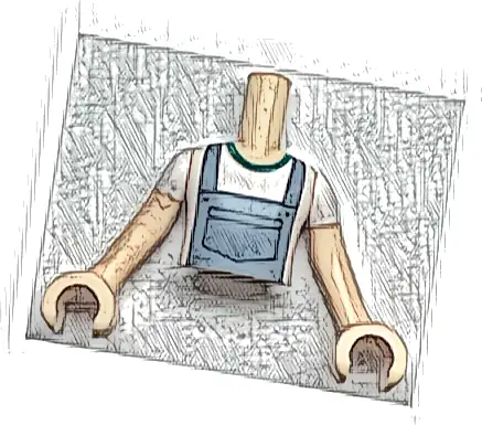 Torso Mini Doll Boy Sand Blue Overalls over White T-Shirt Pattern, Light Nougat Arms with Hands with White Short Sleeves