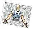 Część LEGO® FTBpb060c01 Tułów Mini lalki Chłopak, Niebieskoszare Ogrodniczki na Białym T-shircie, Wzór, Jasnobrązowe Ręce z Białymi Krótkimi Rękawami