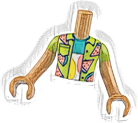 Torso Mini Doll Boy Lime Shirt with Coral and Dark Turquoise Watermelon Slices Pattern, Medium Nougat Arms with Hands with Lime Short Sleeves