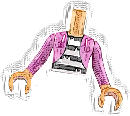 Torso Mini Doll Boy Dark Pink Hoodie over Shirt with Black and White Stripes with Cat Ears Pattern, Nougat Arms with Hands with Dark Pink Long Sleeves