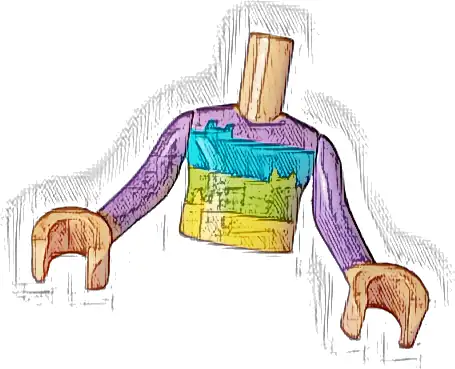 Torso Mini Doll Boy Medium Lavender Shirt with Medium Azure, Lime and Yellow Stripes with Cat Ears Pattern, Nougat Arms with Hands with Medium Lavender Long Sleeves