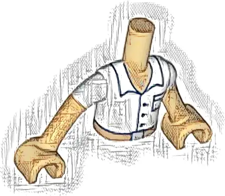 Torso Mini Doll Boy White Shirt, Medium Nougat Belt and Silver Necklace Pattern, Medium Tan Arms with Hands with White Short Sleeves