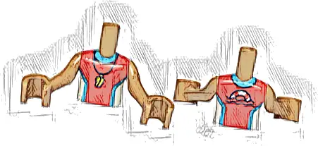 Torso Mini Doll Boy Red and White Sleeveless Wetsuit with Medium Azure Trim, Yellow Whistle, Life Preserver on Back Pattern, Medium Nougat Arms with Hands