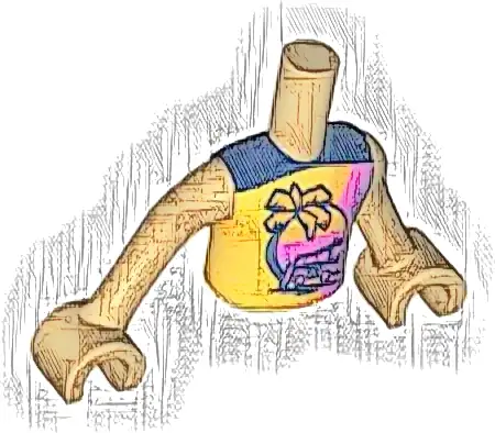 Torso Mini Doll Boy Bright Light Orange Sleeveless Shirt with Dark Blue Shoulders, Palm Tree, Van and Sunset Pattern, Medium Tan Arms with Hands