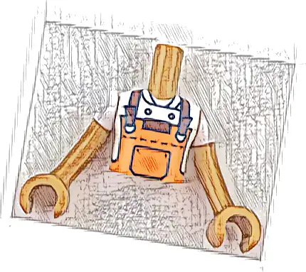 Torso Mini Doll Boy Reddish Orange Apron with Black Pocket and Dark Red Straps over White Chef Jacket Pattern, Medium Nougat Arms with Hands with White Short Sleeves