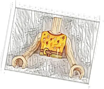 Torso Mini Doll Girl Orange and Bright Light Orange Top with Lightning Bolts and Belt Pattern, Light Nougat Arms with Hands