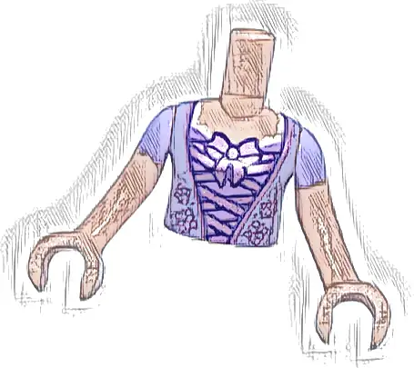 Torso Mini Doll Girl Lavender Top with Metallic Pink Lacing and Bow Pattern, Light Nougat Arms with Hands with Lavender Sleeves