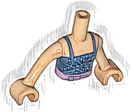 Torso Mini Doll Girl Dark Blue Halter Top with Star Constellations and Heart Pattern, Nougat Arms with Hands