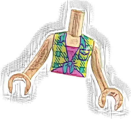 Torso Mini Doll Girl Lime and Bright Green Plaid Shirt over Magenta T-Shirt Pattern, Light Nougat Arms with Hands