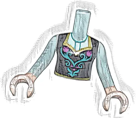 Torso Mini Doll Girl Black Top with Flower Pattern, Light Nougat Arms with Hands with Light Aqua Sleeves