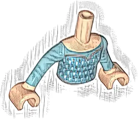 Torso Mini Doll Girl Medium Azure Dress with Metallic Light Blue and Silver Pattern, Light Nougat Arms with Hands with Metallic Light Blue Sleeves