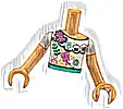 Część LEGO® FTGpb352c01 Tułów mini lalki dziewczynki, biała bluzka z kwiatami i motylami (wzór), ramiona w kolorze orzechowym z rękami w białych krótkich rękawach