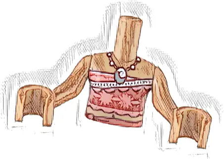 Torso Mini Doll Girl Red and Coral Strapless Top, White Stripe and Beaded Necklace with Metallic Light Blue Pendant, Tied Sash Belt Pattern, Medium Nougat Arms with Hands