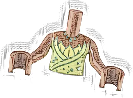 Torso Mini Doll Girl Yellowish Green Top with Bright Light Yellow Leaves and Metallic Light Blue Pointed Necklace Pattern, Medium Brown Arms with Hands